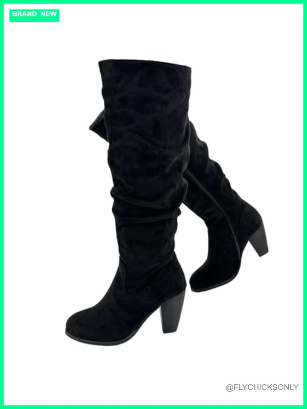 Womens Extra Wide Calf Knee High Boots Pointed Toe Chunky Heel Side Zip